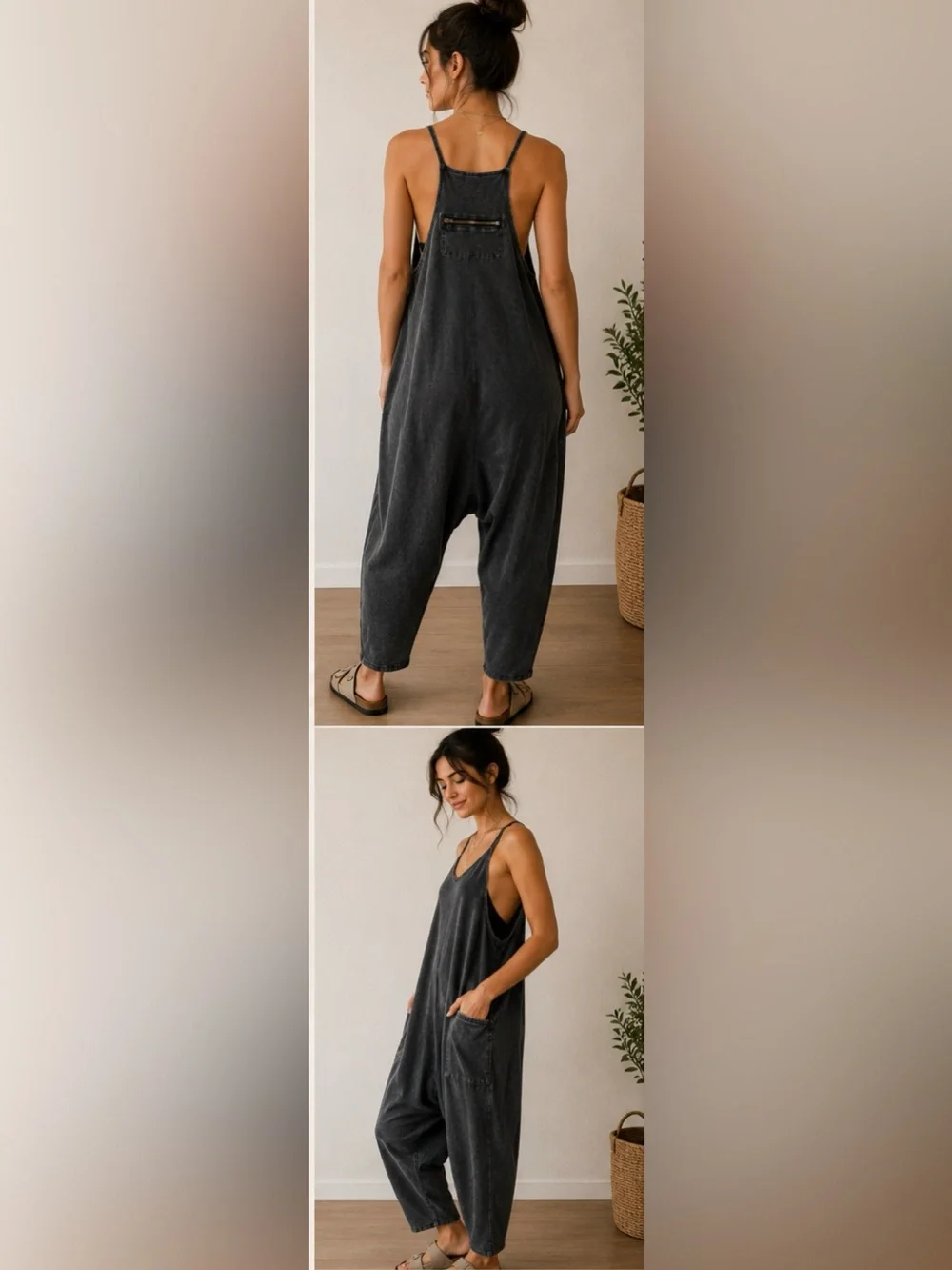 Free People FP Movement All Strapped Harem Jumpsuit in a gorgeous washed black M